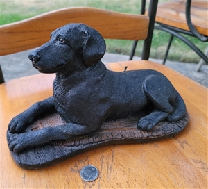 Wax novelty candle 1970s giant Black Labrador Retriever dog two tone wood texture base unlit wick Wax novelty candle 1970s giant Black Labrador Retriever dog two tone wood texture base unlit wick