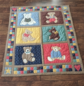 Bears colorful quilted throw blanket or wall decor