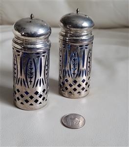 Silver Plate Encased Cobalt Blue Glass Shakers Set