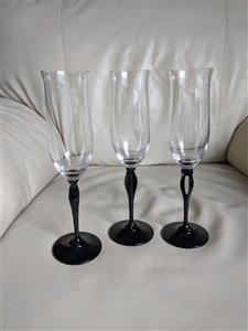 Vintage Austrian lead crystal champagne flutes set of 3 with Tuscan Black sculptural open loop stems preowned vintage sells as is Vintage Austrian lead crystal champagne flutes set of 3 with Tuscan Black sculptural open loop stems preowned vintage sells as is