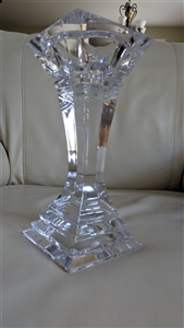 Vintage Gorham King Edward 24 percent lead crystal architectural single pedestal candlestick holder square base Vintage Gorham King Edward 24 percent lead crystal architectural single pedestal candlestick holder square base